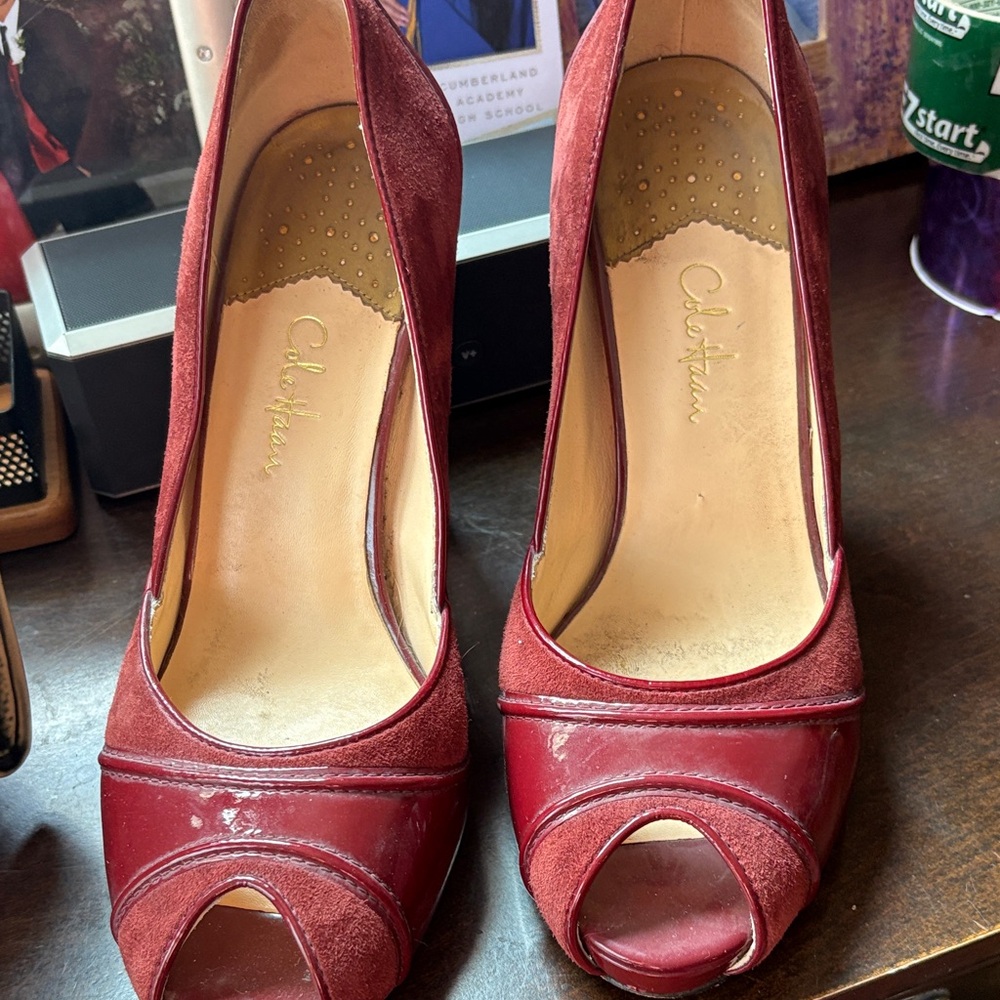 Cole Haan Red Peep-Toe Heels